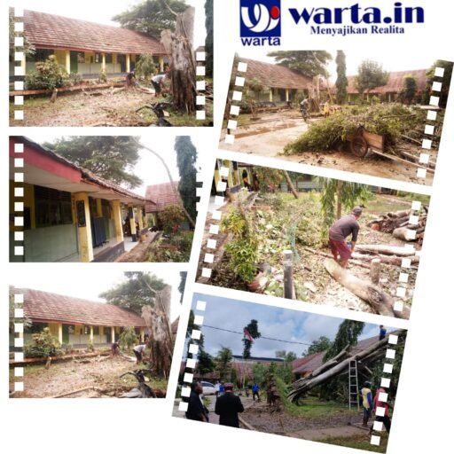 Hujan Deras Disertai Angin Kencang menumbangkan pohon beringin di halaman SDN Rancabango