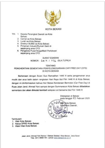 Penghentian Sementara Penyelenggaraan CFD di Kota Bekasi