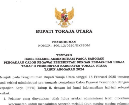 Diduga Ratusan Calon PPPK Toraja Utara Tahap 2 “Siluman”, Kepala BKPSDM Sebut ada Rekomendasi OPD
