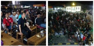 Kapolsek Cikande Bersama Warga Nobar Indonesia Vs China di Halaman Mapolsek