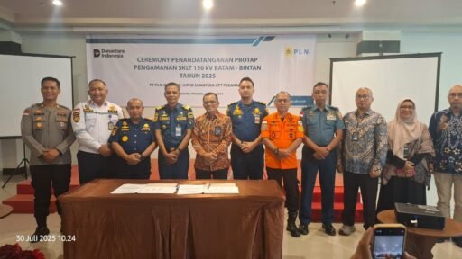 Danlanal Bintan Tandatangani Protap Pengamanan SKLT 150 kV Batam-Bintan Tahun 2025