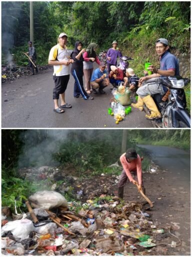 Kades Bersama Perangkat Desa membersihkan di Area Jalan Lintas Talang Ratu-Rejang Lebong.