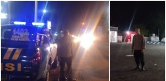 Anggota Jaga Polsek Ngimbang Giat Patroli Blue Light Antisipasi Kejahatan 4C Di Malam Hari