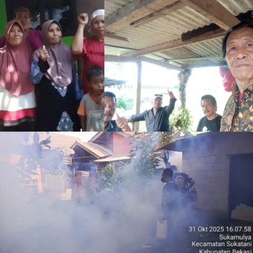 Hj.Desi Kurniati Malik dan toko masyarakat desa Sukamulya lakukan giat poging DBD di Jumat berkah