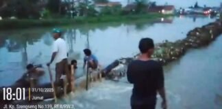 Luapan kali Srengseng Cbl mengakibatkan Banjir di wilayah desa Sukamulya