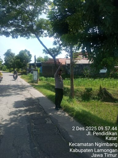Antisipasi Pohon Tumbang Anggota jaga Polsek Ngimbang Gelar Patroli Di Jalur Rawan Bencana