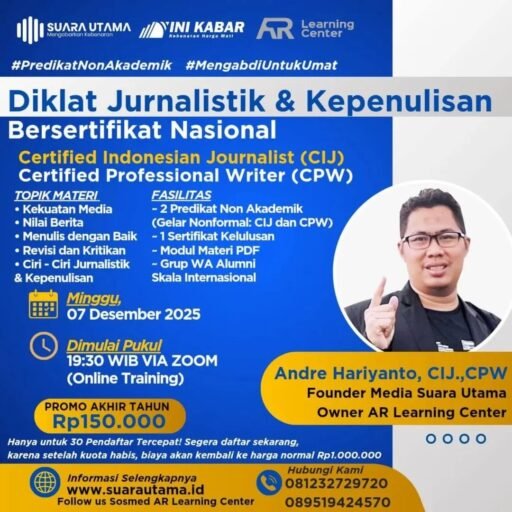 Kuliah Jurnalistik AR Learning, Resep Menulis Berita Dengan Baik & Benar Via Zoom