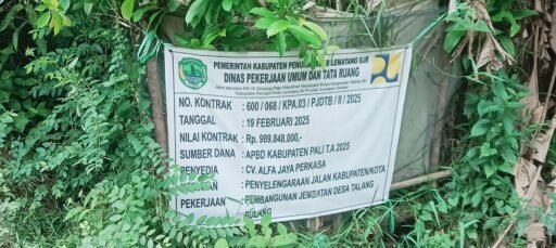 Miris pengerjaan proyek jembatan desa talang bulang 1.m dikerjakan 19/02/25 diselesaikan 25/11/25.