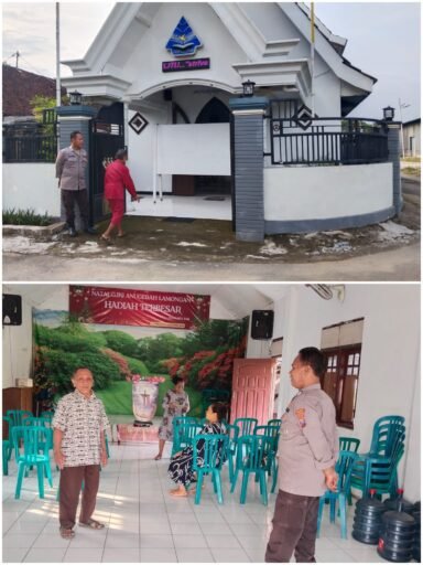 Polsek Ngimbang Gelar Pengamanan Ibadah Minggu Pagi Di Gereja GKJTU Dan GJWI Desa Ngasemlemahbang