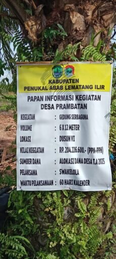Diduga pembangunan balai desa prambatan kampung 6 di tanah ROW PT. pertamina