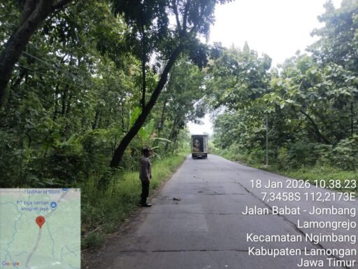 Personil Polsek Ngimbang Gelar Patroli Guna Antisipasi Pohon Tumbang Di Jalur Rawan Bencana