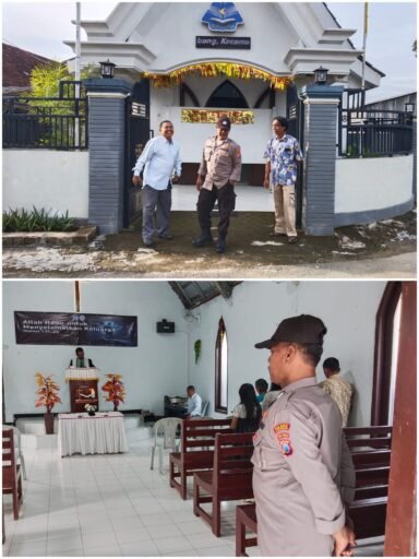 Polsek Ngimbang Gelar Pengamanan Ibadah Minggu Pagi Di Gereja GKJTU Dan GJWI Desa Ngasemlemahbang
