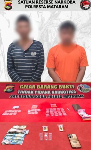 Tim Opsnal SatRes Narkoba Polresta Mataram Amankan 2 Pria Tdg Pengedar 8,54 gram Sabu
