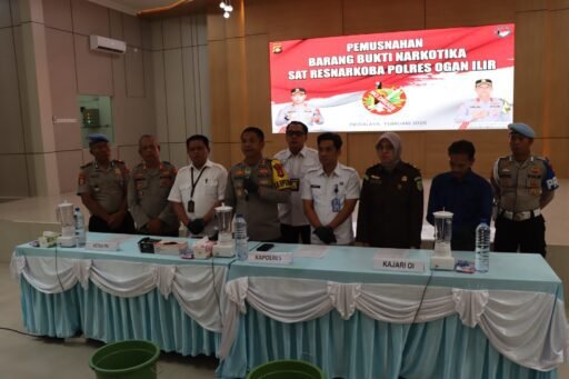 Polres Ogan Ilir Musnahkan Barang Bukti Narkoba Hasil Ungkap Kasus