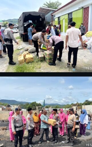 Bantuan Kemanusiaan Korban Kebakaran di Kecamatan Alas Disalurkan Brimob Polda NTB