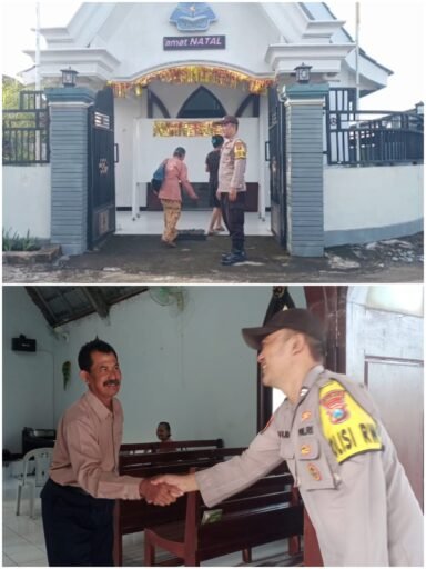 Personil Polsek Ngimbang Gelar Pengamanan Ibadah Minggu Pagi Di Gereja GKJTU Dan GJWI Desa Ngasemlemahbang