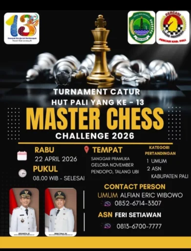 Rayakan HUT ke-13, Kabupaten PALI Gelar Turnamen Master Catur Guna Cetak Atlet Berprestasi