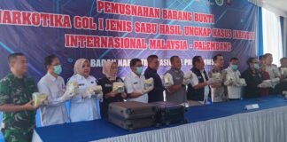 BNNP Sumsel Musnakan BB Narkotika 16.9 Kilogram Sabu, Hasil Ungkap Kasus Jaringan Malaysia – Palembang