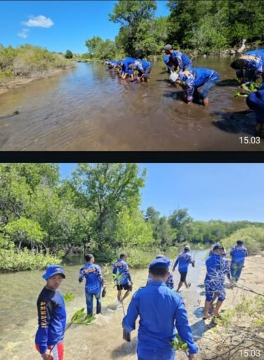 Wujud Kepedulian, Sahabat Polairud NTB Bertanam Mangrove dan Bersih Pantai di Poto Tano Sumbawa Barat