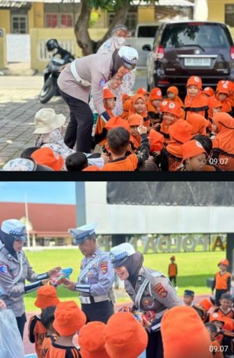 Tanam Kesadaran Berlalulintas Sejak Dini, Ditlantas Polda NTB Edukasi Siswa SD di Lapangan Bhara Daksa