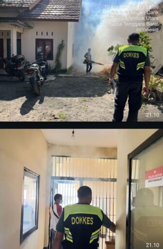 Jaga Kesehatan Lingkungan Cegah DBD, Biddokkes Polda NTB Fogging Mako dan Asrama Polsek Kayangan KLU