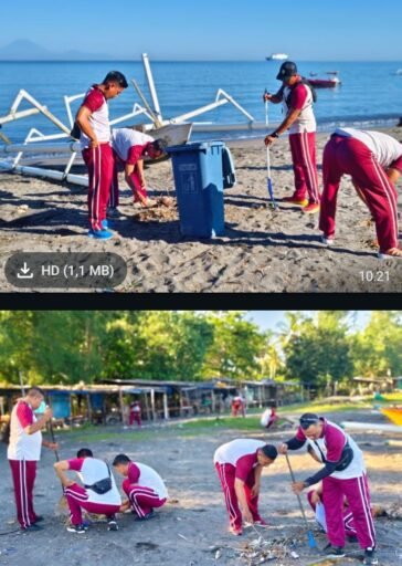 Personel Ditpolairud Polda NTB dan Masyarakat Pesisir Cemara Lembar Gelar Aksi Bersih Pantai