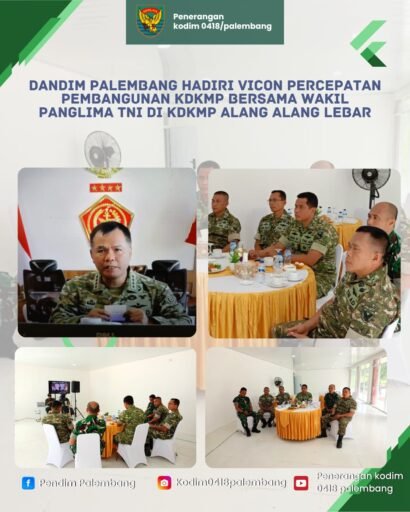 Dandim 0418/Palembang Ikuti Vicon Percepatan KDKMP Bersama Wapanglima TNI di Palembang