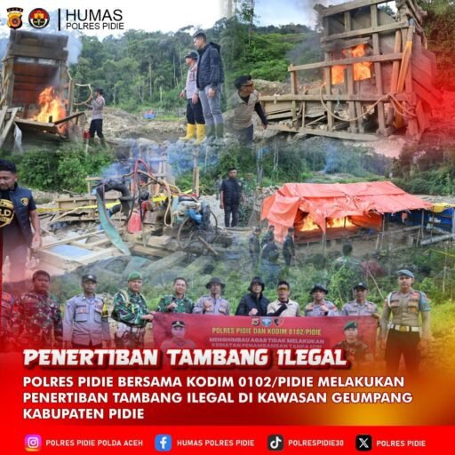*Polres Pidie dan Kodim 0102 Tertibkan PETI di Geumpang, Lakukan Sosialisasi Preventif*