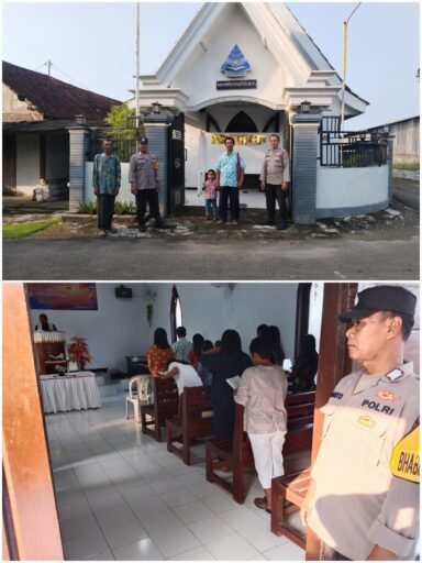 Personil Polsek Ngimbang Gelar Pengamanan Ibadah Minggu Pagi Di Gereja GKJTU Dan GJWI Desa Ngasemlemahbang