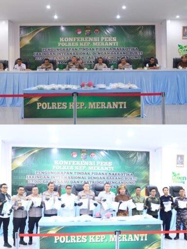 Wakapolda Riau Pimpin Konferensi Pers Pengungkapan 27 Kg Sabu Jaringan Internasional di Polres Meranti
