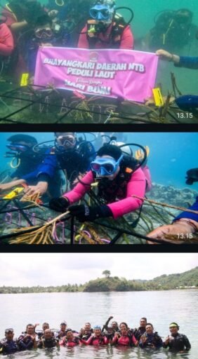 Peringati Hari Bumi ke-56, Â Bhayangkari NTB Tanam Terumbu Karang di Gili Sudak tuk Lestarikan Ekosistem Laut