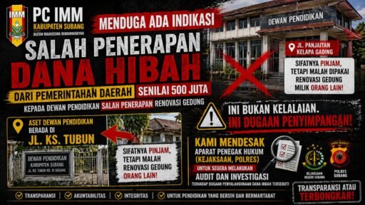 Bau Penyimpangan Dana Hibah Rp500 Juta di Subang, IMM: Aparat Jangan Diam!