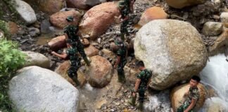 Satgas Karya Bakti TNI Kodam I/BB Mulai Bangun Jembatan Armco di Aek Bagot Taput