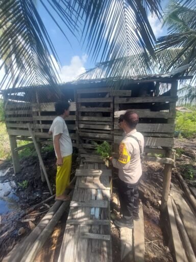 Polsek Merbau Dukung Ketahanan Pangan Nasional Cek dan Beri Pakan Kambing