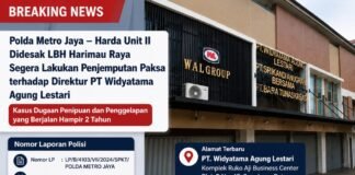 LBH Harimau Raya desak direskrimum Polda metro jaya jemput Dirut PT Widyatama Agung Lestari Dugaan Penipuan