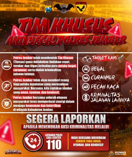 Polres Jember Bentuk Timsus Anti Begal, Warga Diminta Aktif Laporkan Kriminalitas