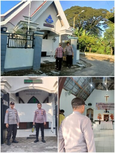 Personil Polsek Ngimbang Gelar Pengamanan Ibadah Minggu Pagi Di Gereja GKJTU Dan GJWI Desa Ngasemlemahbang