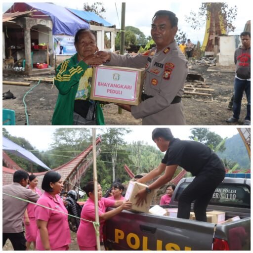 Polri Peduli, Polsek Rindingallo Torut Bersama Bhayangkari Salurkan Bantuan ke Korban Kebakaran