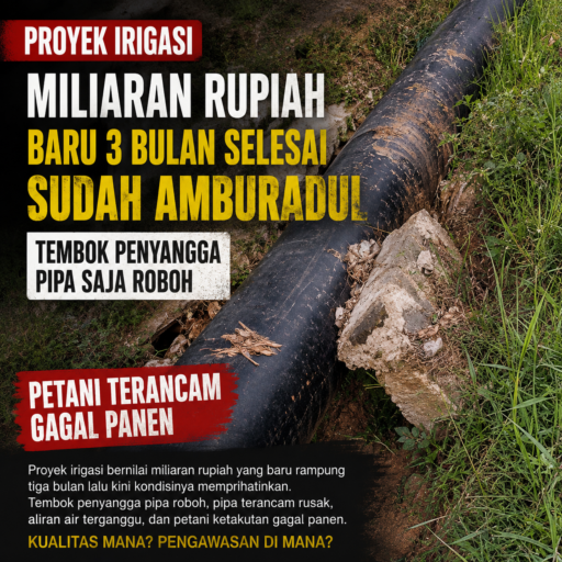 Baru 3 Bulan Rampung, Proyek Irigasi Rp3,9 M di Purwakarta Sudah Amburadul