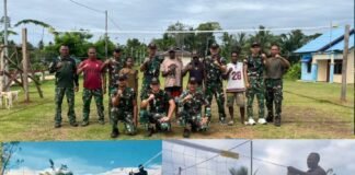 *Satgas Yonif 123/Rajawali Bangun Lapangan Bola Voli di Kampung Sahapikya, Tumbuhkan Semangat bersama Warga*