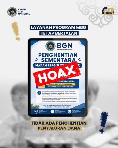 BGN Bongkar Hoaks Penghentian ‘Makan Bergizi Gratis’, Tegaskan Anggaran Aman dan Tetap Jalan! BGN Bongkar Hoaks Penghentian ‘Makan Bergizi Gratis’, Tegaskan Anggaran Aman dan Tetap Jalan!