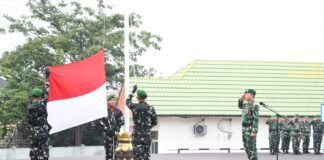 Korem 044/Gapo Teguhkan Semangat Pengabdian Lewat Upacara Bendera