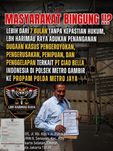 LBH Harimau raya laporkan penanganan kasus yang Uda lebih dari tujuh bulan PT CBI ke Propam Metro Jaya LBH Harimau raya laporkan penanganan kasus yang Uda lebih dari tujuh bulan PT CBI ke Propam Metro Jaya