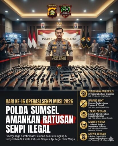 Operasi Senpi Musi 2026: Polda Sumsel Amankan Ratusan Senjata Api Ilegal, Puluhan Kasus Berhasil Diungkap Operasi Senpi Musi 2026: Polda Sumsel Amankan Ratusan Senjata Api Ilegal, Puluhan Kasus Berhasil Diungkap