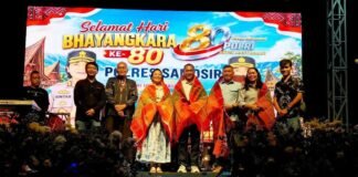 Efendy Naibaho dan Komunitas Jurnalis Samosir Mangulosi Kapolres Samosir di HUT Bhayangkara