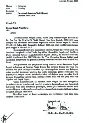1,5 Tahun Disurati, Bupati Nias Barat Bungkam Soal Aset Pendopo II dan Hak Pensiun 1,5 Tahun Disurati, Bupati Nias Barat Bungkam Soal Aset Pendopo II dan Hak Pensiun