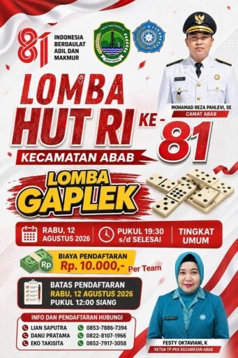 Geliat Semarak HUT RI ke-81, Kecamatan Abab Gelar Turnamen Gaplek Akbar, Camat Ajak Warga Jaga Kekompakan. Geliat Semarak HUT RI ke-81, Kecamatan Abab Gelar Turnamen Gaplek Akbar, Camat Ajak Warga Jaga Kekompakan.