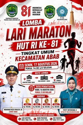 Sambut HUT RI Ke-81, Kecamatan Abab Gelar Lomba Lari Maraton Berhadiah Jutaan Rupiah untuk Umum. Sambut HUT RI Ke-81, Kecamatan Abab Gelar Lomba Lari Maraton Berhadiah Jutaan Rupiah untuk Umum.