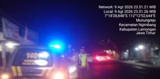 Pastikan Wilayah Ngimbang tetap Aman Personil Polsek Ngimbang Gelar Patroli Blue Light 4C Di Daerah Rawan