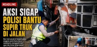 Aipda Ikhwan Restianto Sigap Bantu Truk Pecah Ban di Tengah Padatnya Lalu Lintas Di Margomulyo